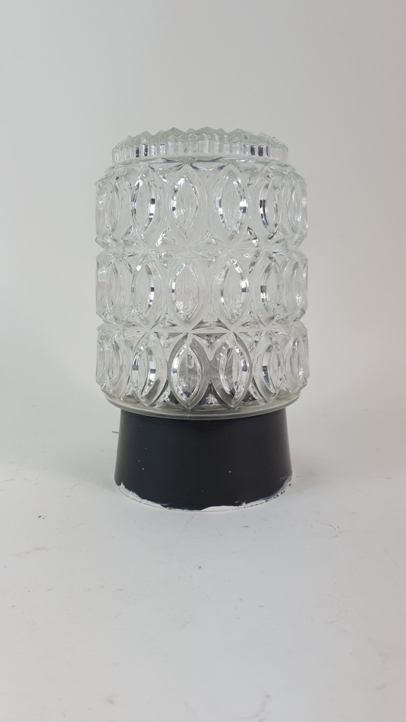 Vintage plafondlamp, kristal glas, cilinder 18 cm.