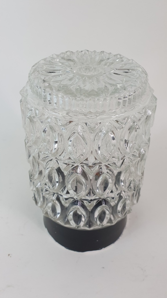 Vintage plafondlamp, kristal glas, cilinder 18 cm.