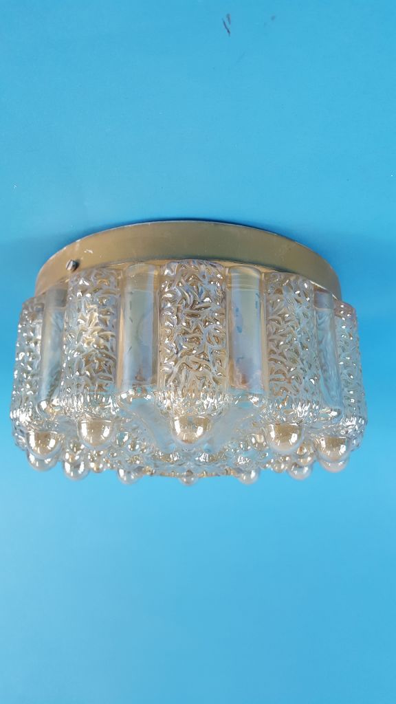 Vintage retro plafondlamp met ronde glazen kap, 19cm.