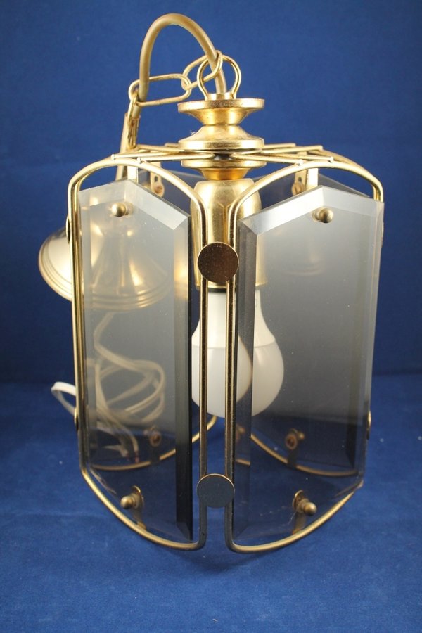 Vintage hanglamp, messing met glazen platen.