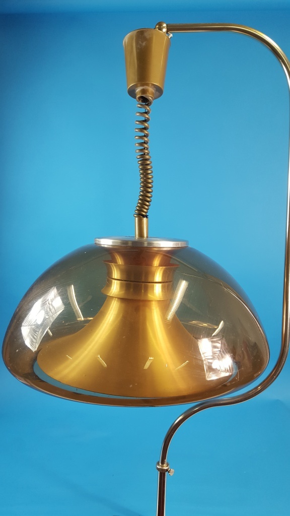 Space Age retro hanglamp, bruine plastic kap.