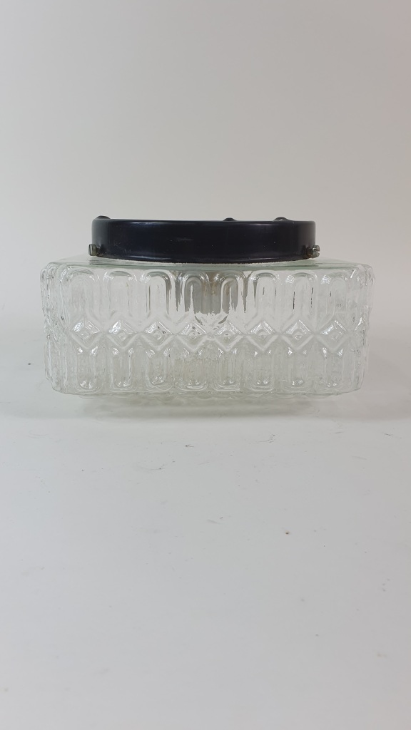 Vintage plafondlamp, kristal glas, vierkant, 17 cm.